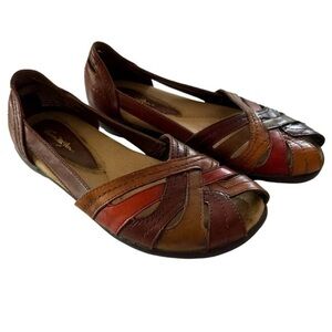 VTG THOM MCAN MULTI-COLORED HUARACHE LEATHER SANDALS SIZE 38.5